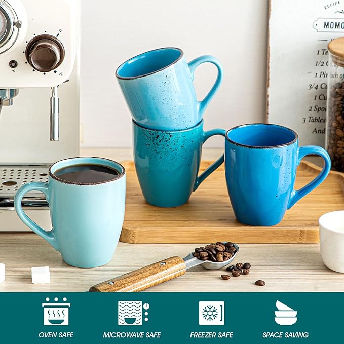 vancasso Navia Coffee Mug Set of 4, Ceramic 12 Oz Coffee Cups for Cappuccino, Latte, Tea, Multi Blue