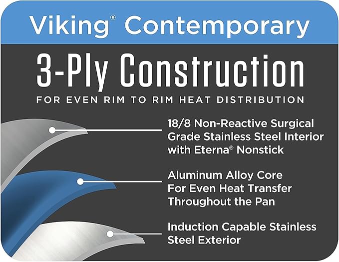 Viking 3-Ply Oval Roasting Pan, 8.5 Quart, Stainless Steel Kitchen Cookware with Metal Induction Lid and Rack, Great for Turkey, Dishwasher and Oven Safe, Silver