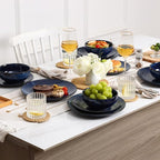 Vicrays Ceramic 12 Pieces Dinnerware Set - Dinner Plates Salad Plates Cereal Bowls Set Service for 4 - Scratch Resistant Microwave Oven Dishwasher Safe - Starry blue