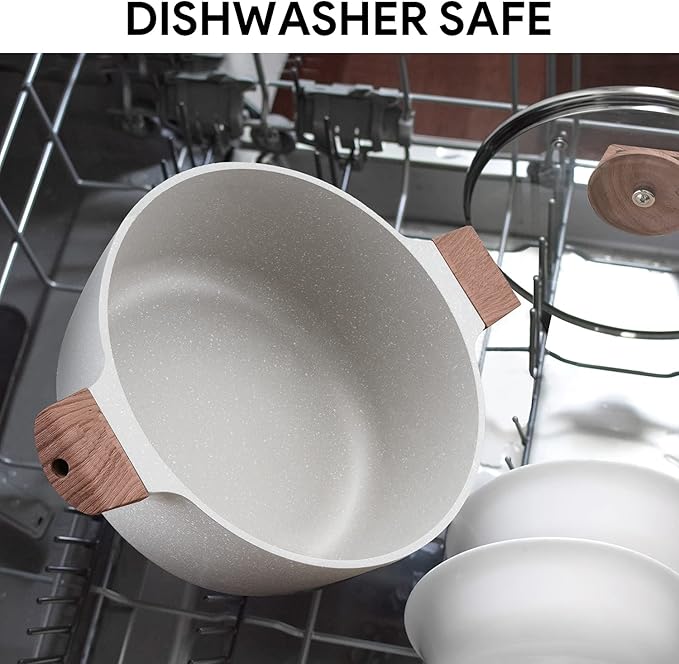 Nonstick Die Casting Stock Pot,6Qt Elegant Aluminum Ceramic Casserole with Lid, Induction Bottom