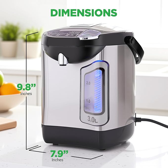 NutriChef Electric Water Boiler and Warmer - 3L/3.17 Qt Stainless Steel Electric Hot Water Dispenser w/Rotating Base, Auto Shut Off, Safety Lock, Instant Heating for Coffee & Tea (NCHUB13)
