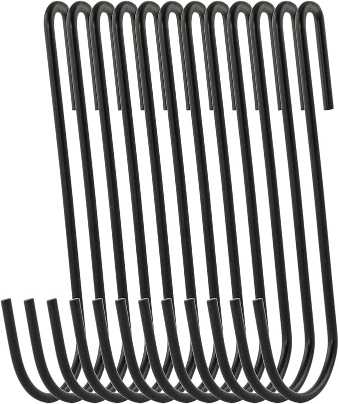 12-Pack 4.2 Inches Black Antistatic coating Steel S hook Cookware Universal Pot Rack Hooks Sturdy Hanging Hooks - Multiple uses for Kitchenware, Pots, Utensils, Plants, Towels