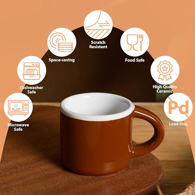 INGOFIN Ceramic Espresso Cups Set of 4, 2 oz Mini Espresso Mugs with Handle, Small Demitasse Coffee Cups, Vintage Accessories, Microwave Safe Shot Cup Suit for Coffee Bar