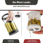 WhiteRhino Glass Pickle Jar with Strainer Flip,46oz longer Pickle Container,Hourglass Pickle Juice Separator Jar for Olives,Gherkins,Long cucumber or Sliced,Leakproof Dishwasher Safe