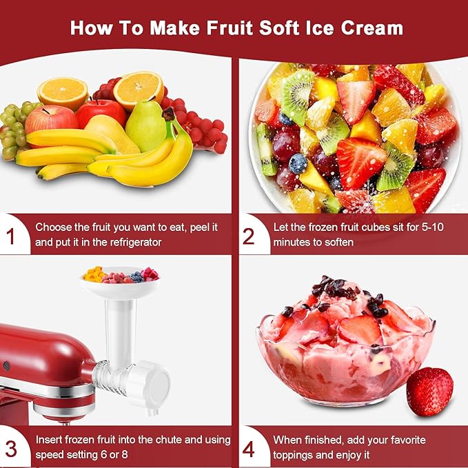 Ice Cream Maker Attachment for KitchenAid Stand Mixers, Dairy Free Frozen Fruit Soft Serve Ice Cream Machine Compatible with KitchenAid and Cuisinart, for Making Yogurt/Natural Desserts/Gelato