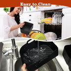 Silicone Air Fryer Liners for Ninja DZ071 (3.5qt x2 + 7qt x1) | 10-Piece Air Fryer Accessories Set with Oil Brush, Gloves, Food Clips, Scraper & Grill Mats | Dishwasher Safe, BPA-Free (Black)