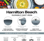 Hamilton Beach Enameled Cast Iron Dutch Oven 5.5-Quart Slate, Cream Enamel Dutch Oven Pot with Lid