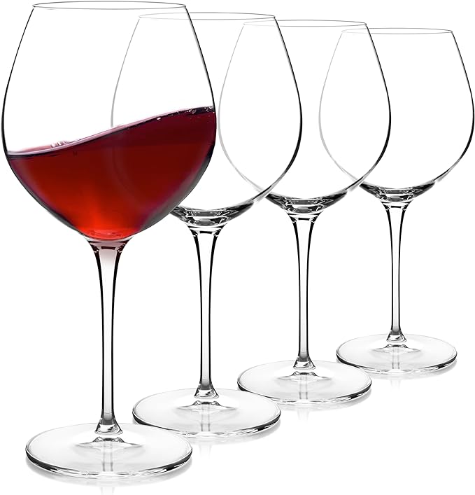 Luigi Bormioli Crescendo Burgundy 22.25 Oz. Red Wine Glasses, Set Of 4, Crystal Balloon Wine Glass, Dishwasher Safe, Made In Italy