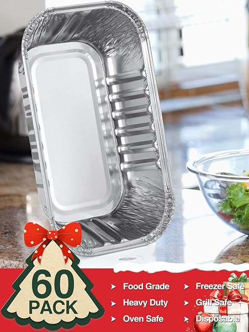 60 Pack 6x3.5x2 Disposable Aluminum Loaf Pans with Lids Small-Aluminum-Foil-Pans-Tin-Foil-Baking-Pans-Tin-Trays-Food-Containers-for-Baking-Cakes-Bread-Meat-Loaves