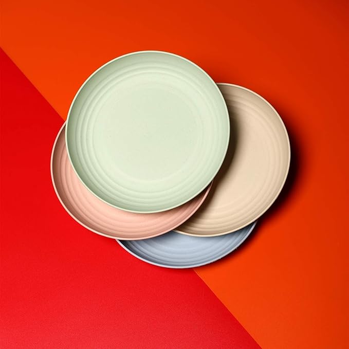 Wheat Straw Plates Lightweight Unbreakable Dinner Dishes Plates Set Dishwasher & Microwave Safe (Large 8 Pack 8')