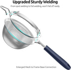 U-Taste Medium Fine Mesh Strainer: 18/8 Stainless Steel 4.73in 30 Mesh Kitchen Food Sieve with Sturdy Riveted Silicone Handle, Heavy Duty Deep Handheld Metal Colander for Rice, Quinoa(Midnight Blue)