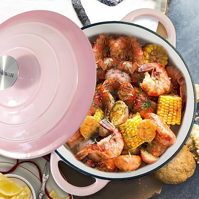 Dutch Oven,Cast Iron Dutch Ovens,Dutch Oven Pot with Lid,5 QT Enamel Dutch Pot,Dutch Ovens with Dual Handles,Cast Iron Pot for Braiser,Cooking,Gifts for Family,Pink