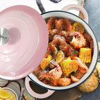 Dutch Oven,Cast Iron Dutch Ovens,Dutch Oven Pot with Lid,3 QT Enamel Dutch Pot,Dutch Ovens with Dual Handles,Cast Iron Pot for Braiser,Cooking,Gifts for Family,Pink