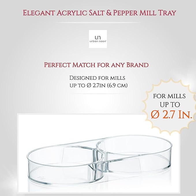 Salt and Pepper Mill Tray - Acrylic Transparent Mill Rest by urban noon - Grinders up to 2.7 inches in diameter