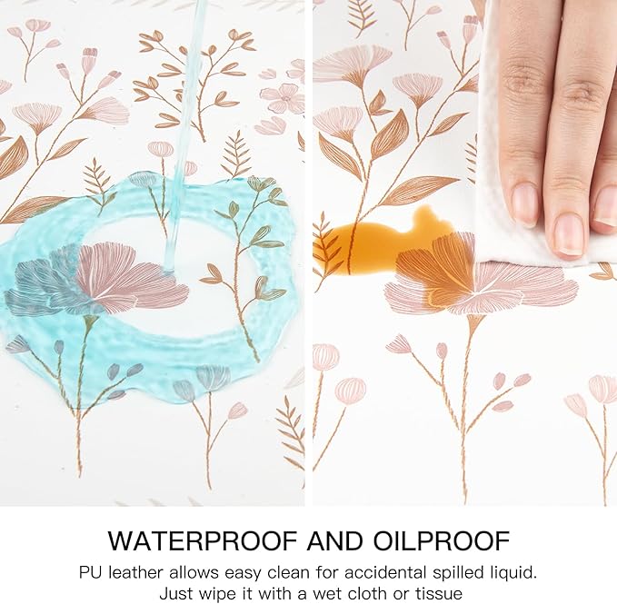 QIYI Placemats Set of 6, 12x18 Inch PU Leather Place Mats for Kitchen Dinning, Heat Resistant Anti Slip Floral Table Mats, Waterproof Wipeable Washable Placemat Party Beige Table Décor, Pink Flowers