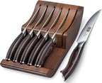 HOSHANHO Steak Knives Set of 7, 4.5 Inch Serrated Steak Knife Set with Block, Japanese High Carbon Steel Kitchen Steak Knives with Ergonomic Handle
