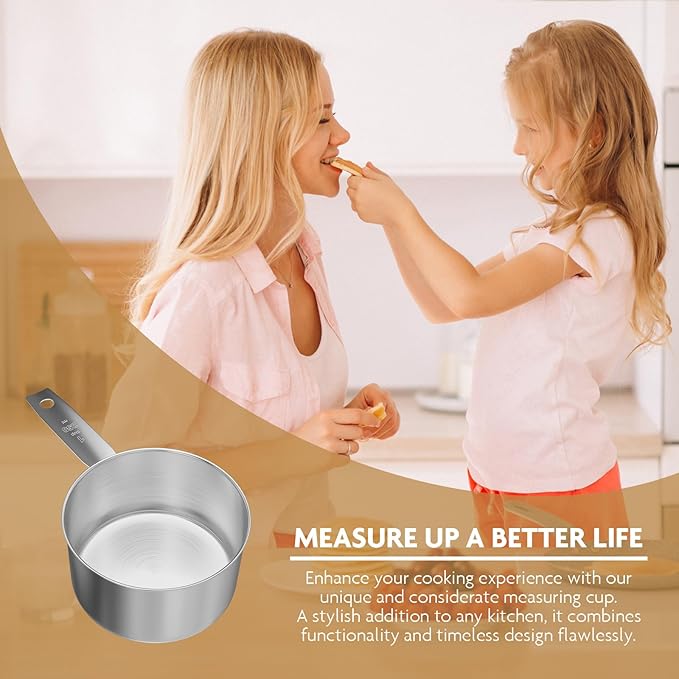 2PCS 1/2Cup(8Tbsp, 120ml, 4oz) Stainless Steel Measuring Cup, Single Metal Scoop for Wet and Dry Ingredients, Great Kitchen Gadgets for Cooking