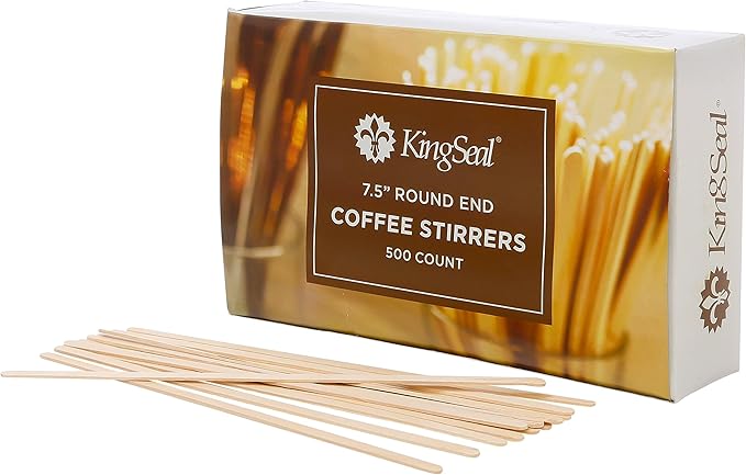 5000 Count | KingSeal Natural Birch Wood Coffee Beverage Stirrers, Stir Sticks, Waxing Sticks, 7.5 Inches, Round End, Eco-Friendly - 10 Boxes x 500 Stirrers
