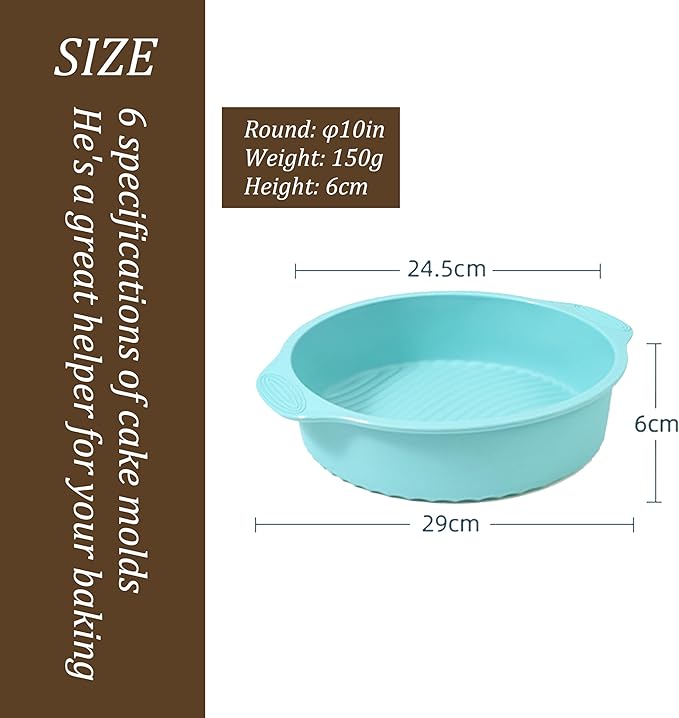 Thickened Silicone Bundt Cake Pan and Moldes Para Gelatinas, Heavy Duty Cake Mold for Baking, BPA Free, Mint Green (Round: φ10in / 1 Pcs)