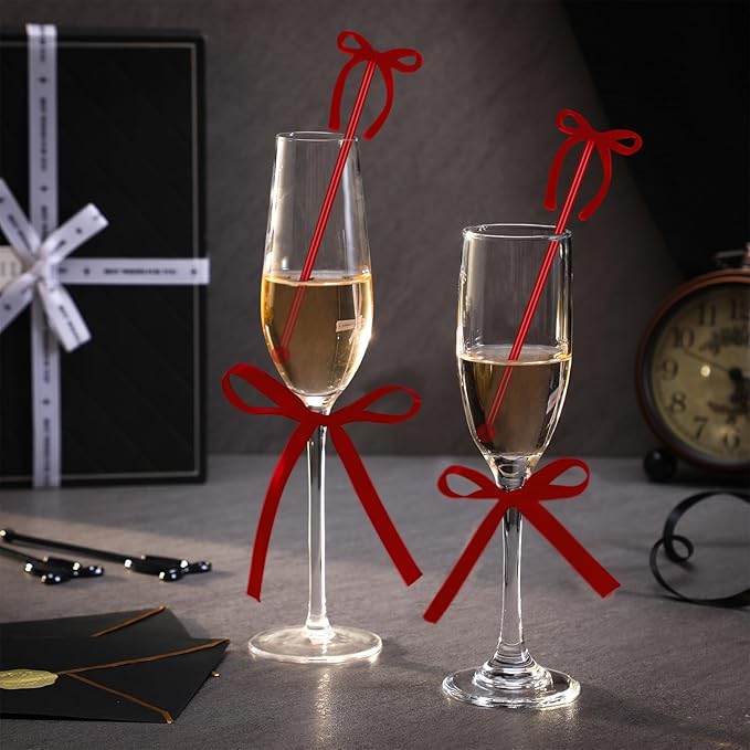 30 Pcs 6 Inch Bow Drink Stirrers, Bow Stir Sticks Coffee Stirrers Reusable Plastic Swizzle Sticks for Wedding Birthday Bridal Cocktail Decorations Supplies(Red)