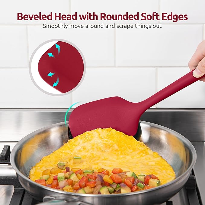 Silicone Kitchen Cooking Utensil Set: U-Taste High Heat Resistant 13.6in Long Kitchen Gadgets, BPA Free Non Stick Rubber Cook Accessories For Stir Frying, Serving, Basting, Mixing (5 Pieces, Red)