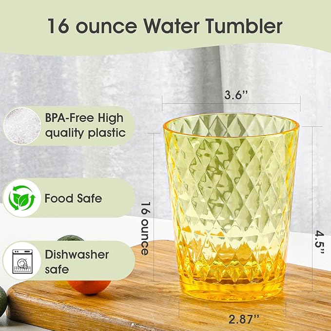 BPA-Free Plastic Tumblers 6 Pack (6x16oz) | Reusable Dishwasher Safe | Stackable Shatterproof Cups | Plastic Drinkware & Drinking Tumblers for Restaurant, Home, Party