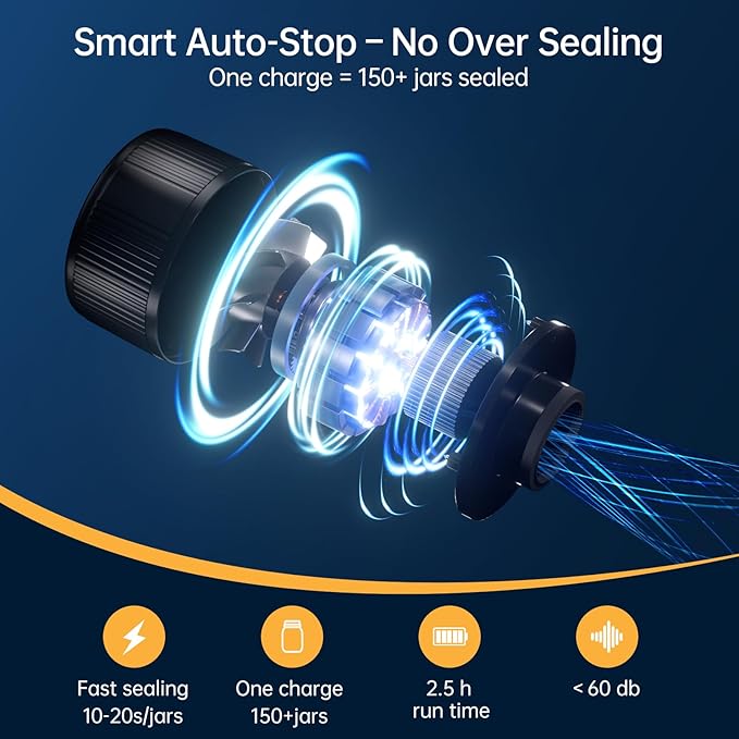 Electric Mason Jar Vacuum Sealer Kit, 3-in-1 Handheld Automatic Vacuum Sealer for Mason Jars, Food Savers & Containers | Ideal for Canning Jams, Pickles, Dry Foods, Grains | Present for Mom, Black