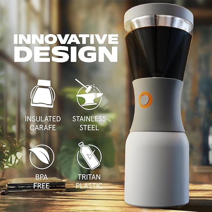 asobu Cold Brew Coffee Maker, Award-Winning 40oz Insulated Cold Brew Brewer with Portable Stainless Steel Carafe – No.1 Europe Coffee Fest Winner, Leakproof, BPA-Free, Keeps Cold 24H