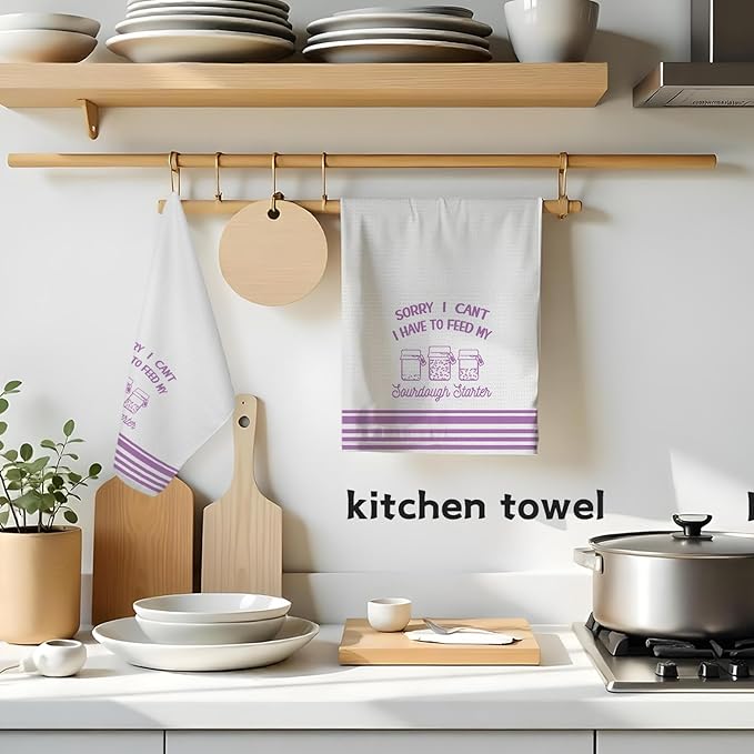 Funny Sourdough Baking Kitchen Towels, Gifts for Sourdough Bakers Tea Dish Towels for Kitchen, Baking Lover Gifts Decorative Hand Towels, 16x24 Inch Purple