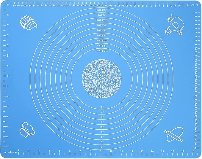 Silicone Baking Mat for Pastry Rolling Dough with Measurements,19.7" x 15.7" BPA Free Non stick and Non Slip Blue Table Sheet Baking Supplies for Bake Pizza Cake