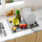 Large Stone Drying Mat for Kitchen Counter, 24"(L)×16"(W), Foldable Diatomaceous Earth Mat, Fast Drying & Absorbent Pad for Dishes, Bottles, Cups, Bathroom & Any Countertop (Gray)