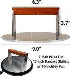 Smash Burger Press, 3.8-Lb Burger Smasher, 9-Inch Bacon Press for Batch Cooking, Stainless Steel, Easy to Clean and Seasoning Free, Heatable for Searing Panini, Steak, Chicken, Fish, Round