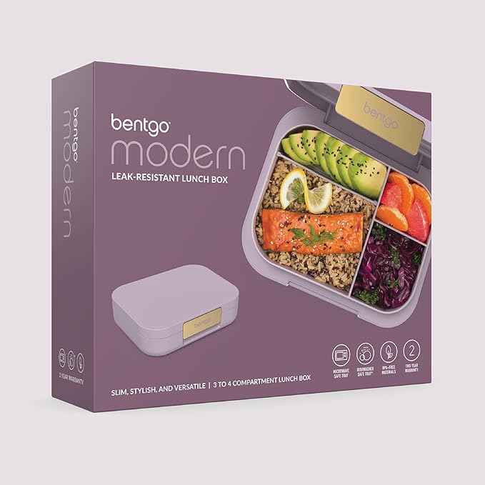 Bentgo Modern - Adult & Teen Bento Lunch Box; 3-4 Compartments, Leak-Resistant, 5.5 Cup Capacity/44 fl oz, Improved Locking Clips, Reusable, BPA-Free, Dishwasher/Microwave Safe Tray (Orchid)