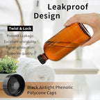 15 Pack 16oz Amber Glass Boston Round Bottles with Phenolic Polycone Caps – Airtight, Leak-Proof Brown Glass Containers for Kombucha Brewing, Storing Condiments, Essential Oils, and Homemade Solutions