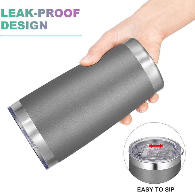 VEGOND 20oz Tumbler with Lid and Straw Stainless Steel Tumbler Cup Bulk Vacuum Insulated Double Wall Travel Coffee Mug Powder Coated Coffee Cup(Grey 6 Pack
