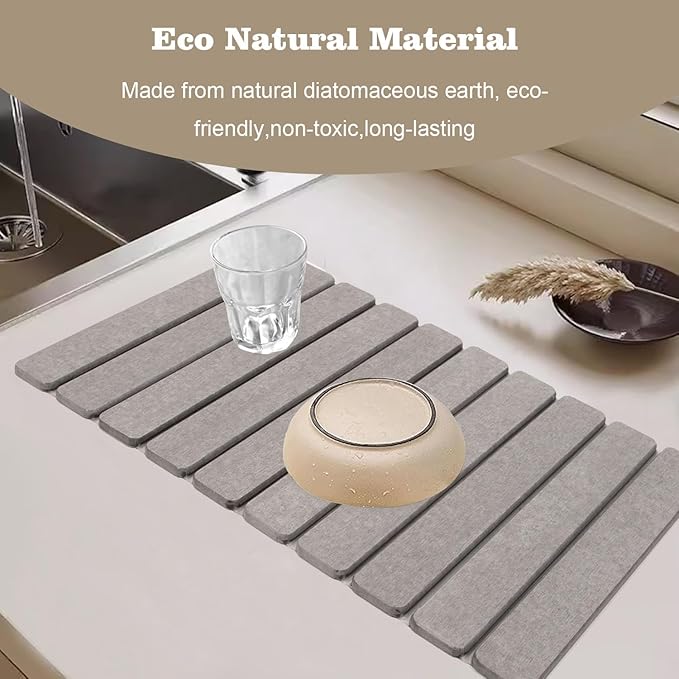 Large Stone Dish Drying Mats for Kitchen Counter, 24"×16" Collapsible Quick Dry Eco-Friendly Absorbent Diatomaceous Earth Mat, Stone Mat for Kitchen Sink, Birthday Gifts for Women Mom Grandma