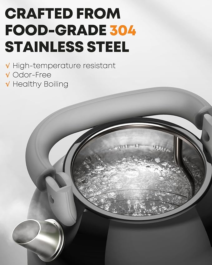 Amaste Electric Kettle, Retro Electric Tea Kettle With Thermometer, 57 Oz Hot Water Kettle For Coffee & Tea, 304 Stainless Steel, 1500w Fast Boiling, Auto Shut-Off & Boil Dry Protection, Black