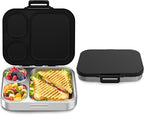 Stainless Steel Bento Box Kids, Leak Proof Metal Bento Lunch Box,3 Compartments 304 Stainless Steel Bento Lunch Containers for School and Office,Dishwasher Safe, BPA-Free(Black)
