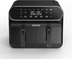 8 QT Large Air Fryer, Dual Basket Airfryer with Easy View Windows, Preheat, Air Fry, Roast, Broil, Bake, Dehydrate, 2 Independent 4 QT Nonstick Dishwasher Safe Baskets, w/Gray Border
