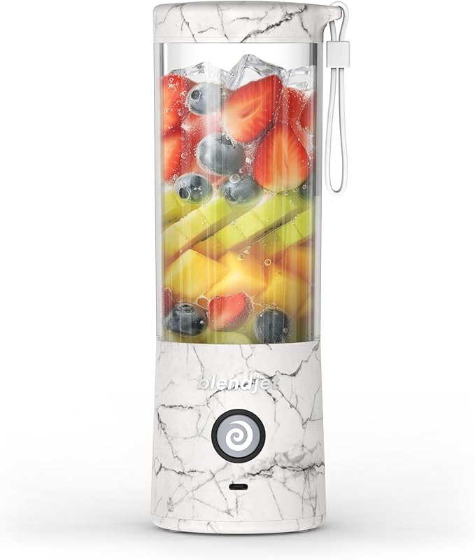 BlendJet Portable Blender for Smoothies & Shakes - 16oz, 3 Speeds, USB-C Rechargeable, Self Cleaning, Mini Travel Blender with Stainless Steel Blade (White Marble)