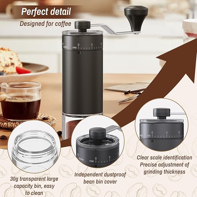 Portable Manual Coffee Grinder with 40 Adjustable Settings,Hand Coffee Bean Mill with 30g Capacity & Crank for Travel Camping Office Home(Ceramic)