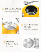 Harriet Tea Kettle Stovetop, 2.5 QT Whistling Stainless Steel Teapot, 3-Layer Base, Unique Ergonomic Handle, Includes Pot Holder & Mat, Electric/Induction/Gas Stovetops Applicable, Yellow