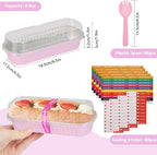 100 Pack Mini Loaf Pans Mini Cake Pans with Lids and Spoons Sealing Sticker, 6.8oz Rectangle Aluminum Foil Baking Pans Disposable Loaf Cake Pan for Baking (Pink)