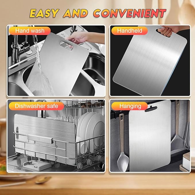 Katuchef Titanium Cutting Board 100% Pure Titanium Cutting Boards for Kitchen Non Toxic, Double-Sided Medical-Grade Hygiene Durable Non Moldy Dishwasher Safe Meat Fruit metal Board (1PC 11*15.5 Inch)