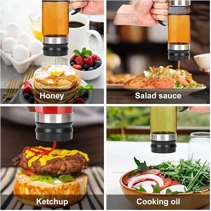 12 Oz Glass Honey Dispenser Pot with Silicone Base No Drip Honey Container Jar, Maple Syrup Dispenser with Handle for Pancake, Coffee or Tea Black