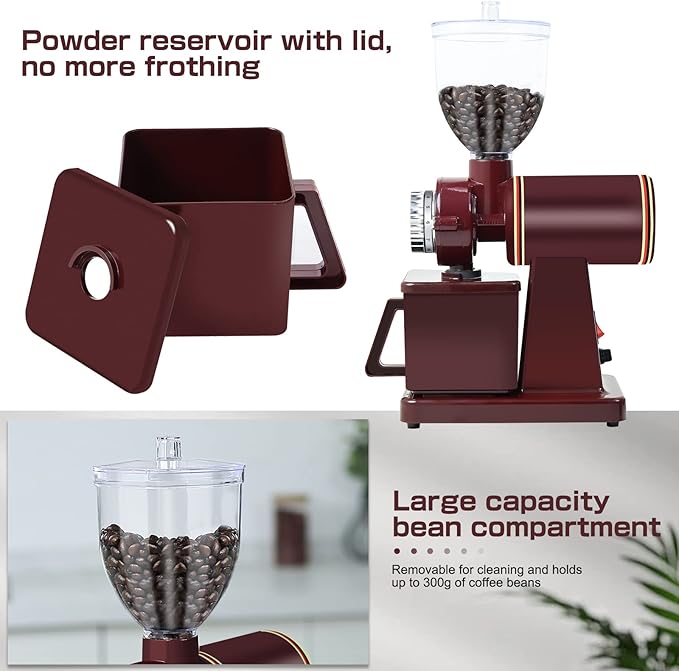 YaeMarine Professional Electric Coffee Grinder Coffee Bean Powder Grinding Machine Coffee Grinder Mill Grinder Thickness Adjustable (Red)