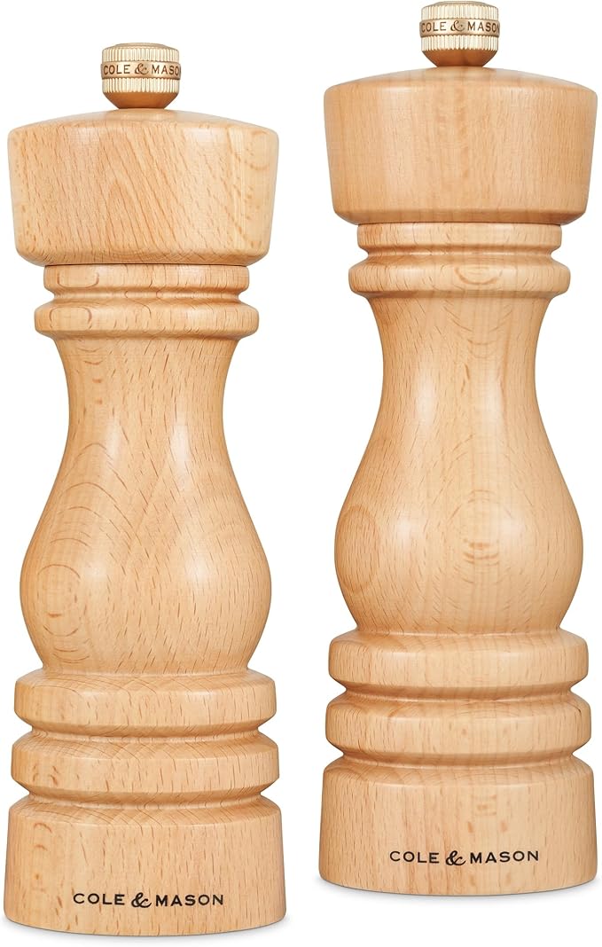 Cole & Mason London Refillable Spice Mill - Kitchen & Home Accessory - Salt and Pepper Grinder Set with Ceramic and Carbon Steel Mechanism - 7", Natural Beech