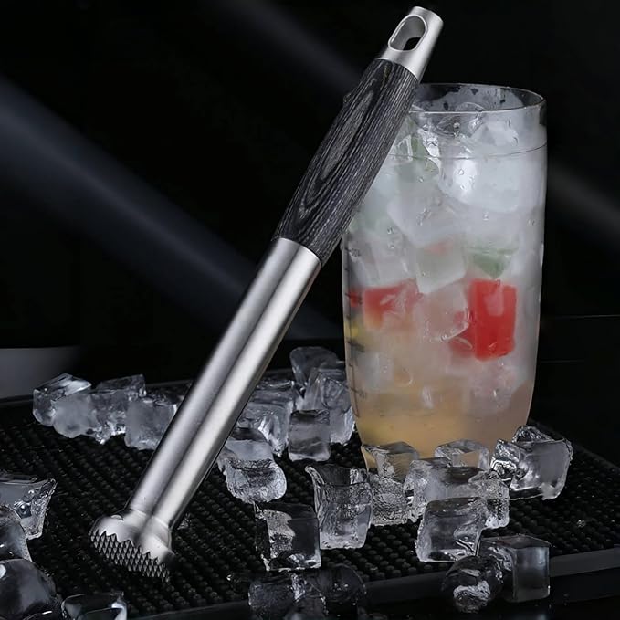 304 Stainless Steel Cocktail Muddler -26cm/10inch Professional Bar Tool with Non-Slip Wooden Grip Product Features
