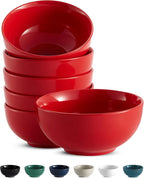 KooK Soup Bowls, Cereal Bowl, Ceramic, Bowls for Kitchen, Microwave, Dishwasher and Freezer Safe, Porcelain Dishes for Pasta, Salad, Oatmeal, Deep Interior, 20 oz, Set of 6, (Red)