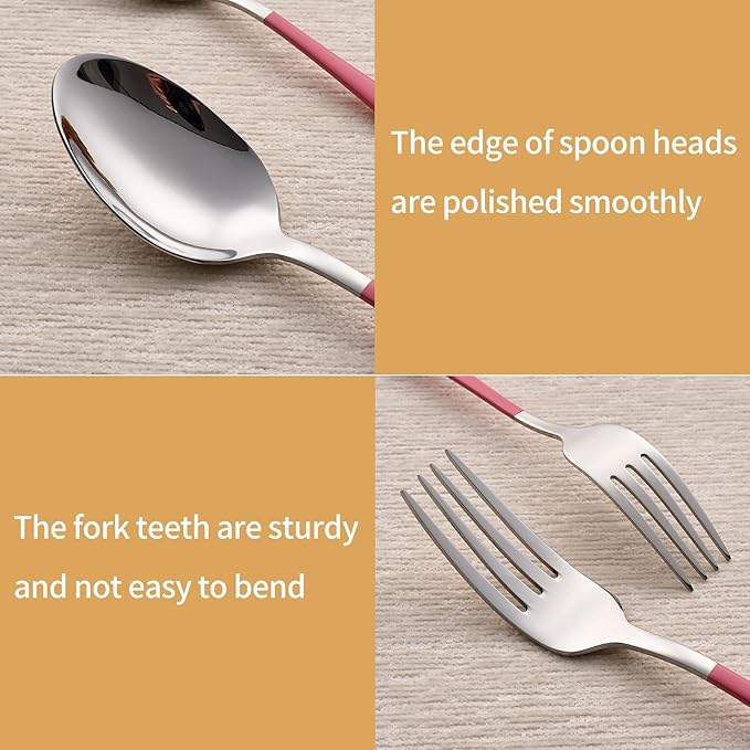 20-Piece Pink Silverware Set 18/0 Stainless Steel Silverware Set Pink Handle Cutlery Set Service for 4 Dinner Knives Forks Spoons Set Flatware Set Finish Dishwasher Safe